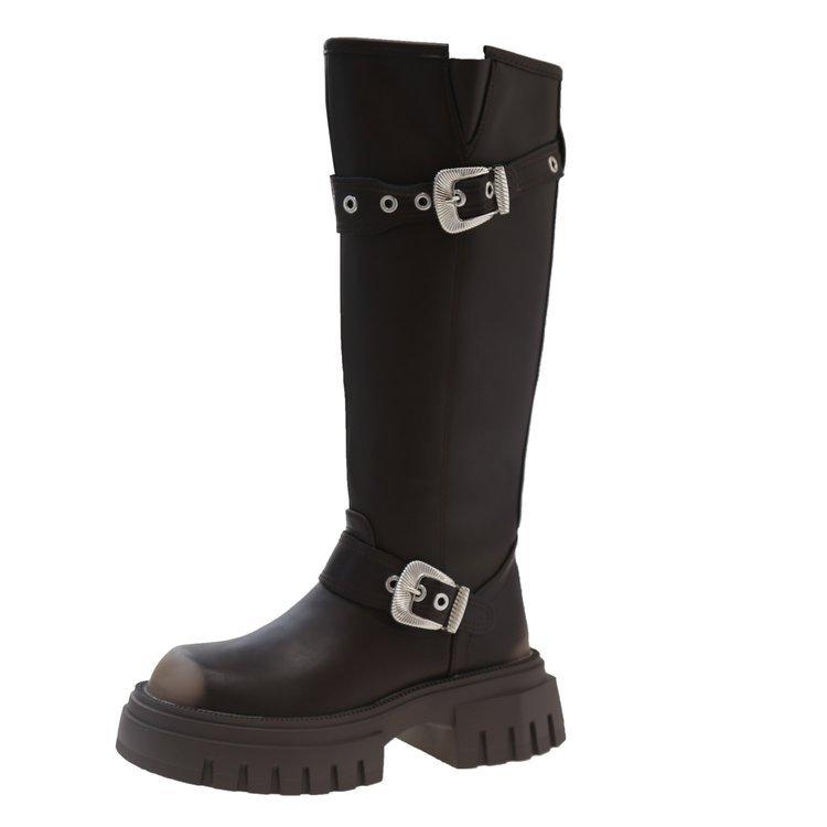 Retro western cowboy boots women's summer fat mm thick legs big tube circumference increased thick-soled boots tall knight boots