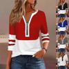 2025 Autumn Zipper Color Block Casual Long Sleeve Women's T-shirt