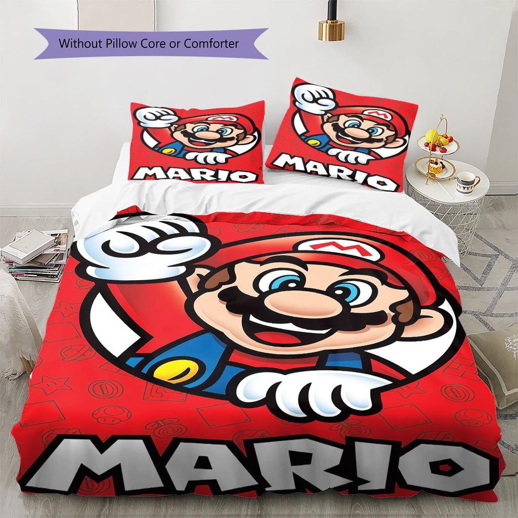 Mario Cartoon Pattern Bedding Home Decoration Birthday Gift ( 1 duvet cover + 2 pillowcase, without core),fan merchandise.