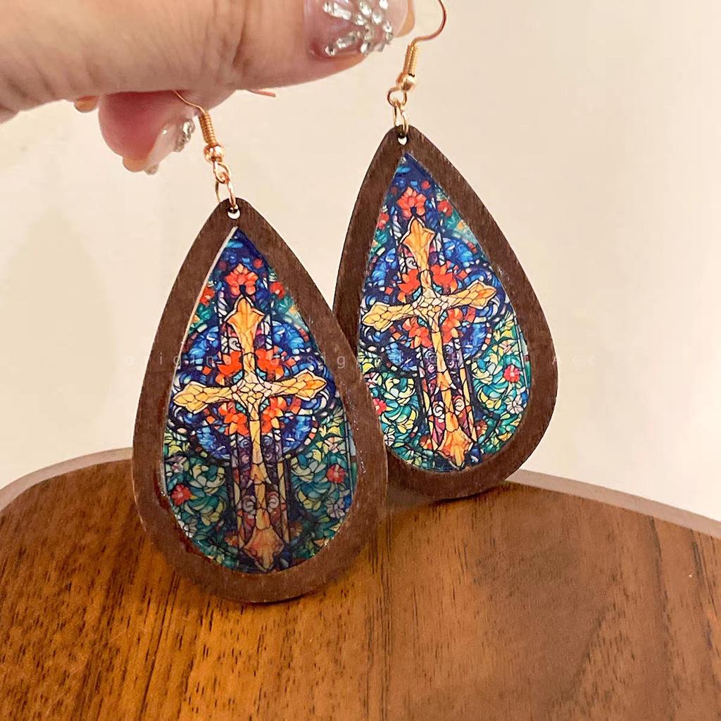 Retro color window grilles temperament earrings female bohemian design ear hooks advanced sense show face small earrings