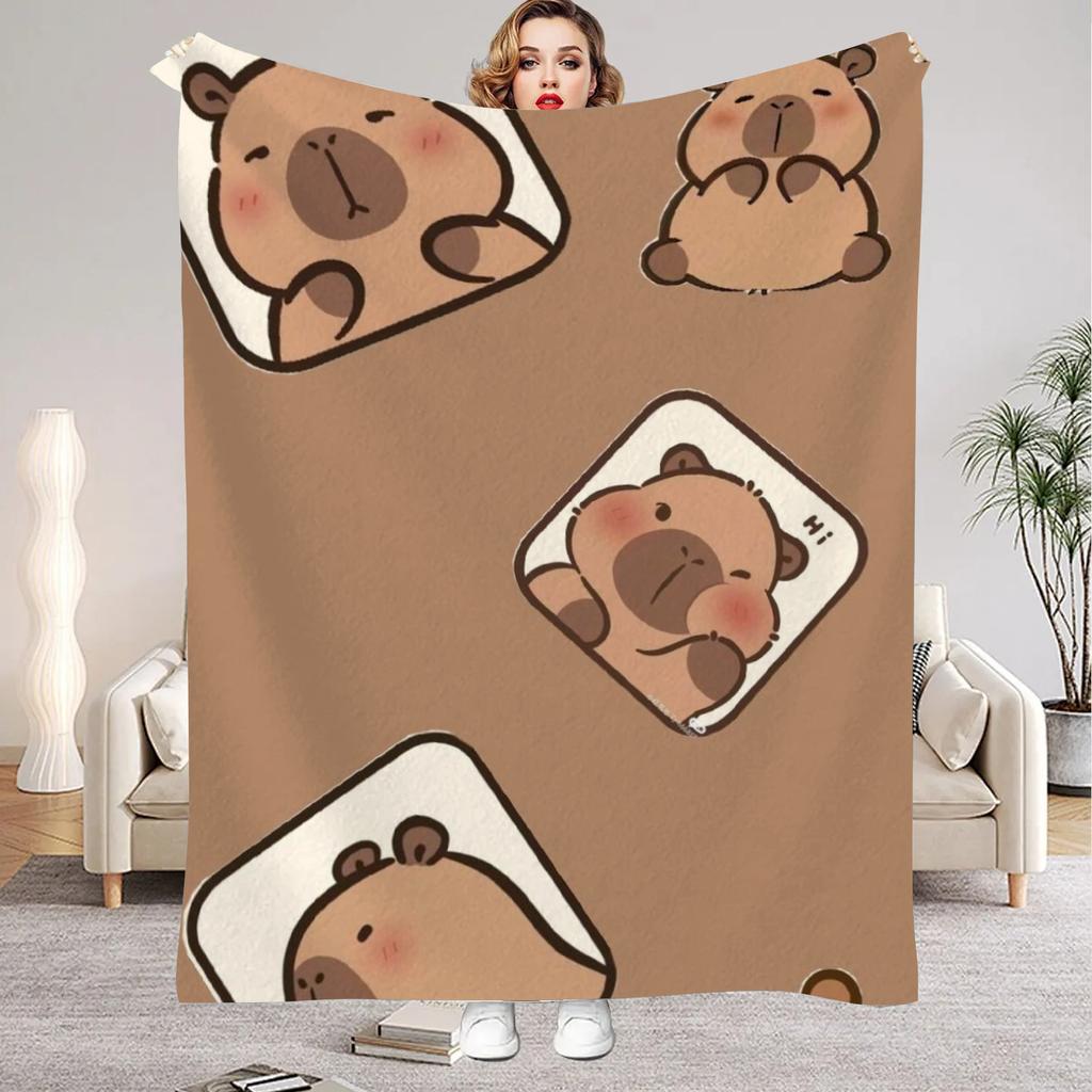 1Pc Digital Printed Capybara Style Flannel Blanket Mattress Cover Blanket for Family BedsSofasOfficesOutdoor Camping
