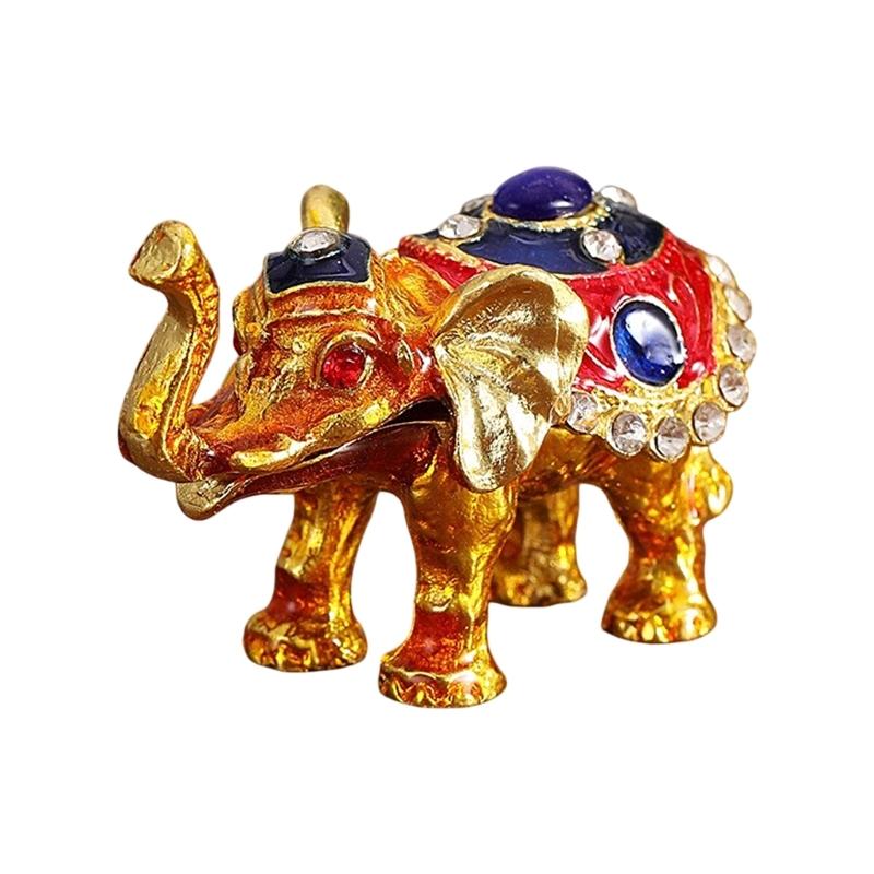Elegant Thai Styles Metal Elephant Jewelry Box With Full Diamonds Decoration For Rings And Necklaces