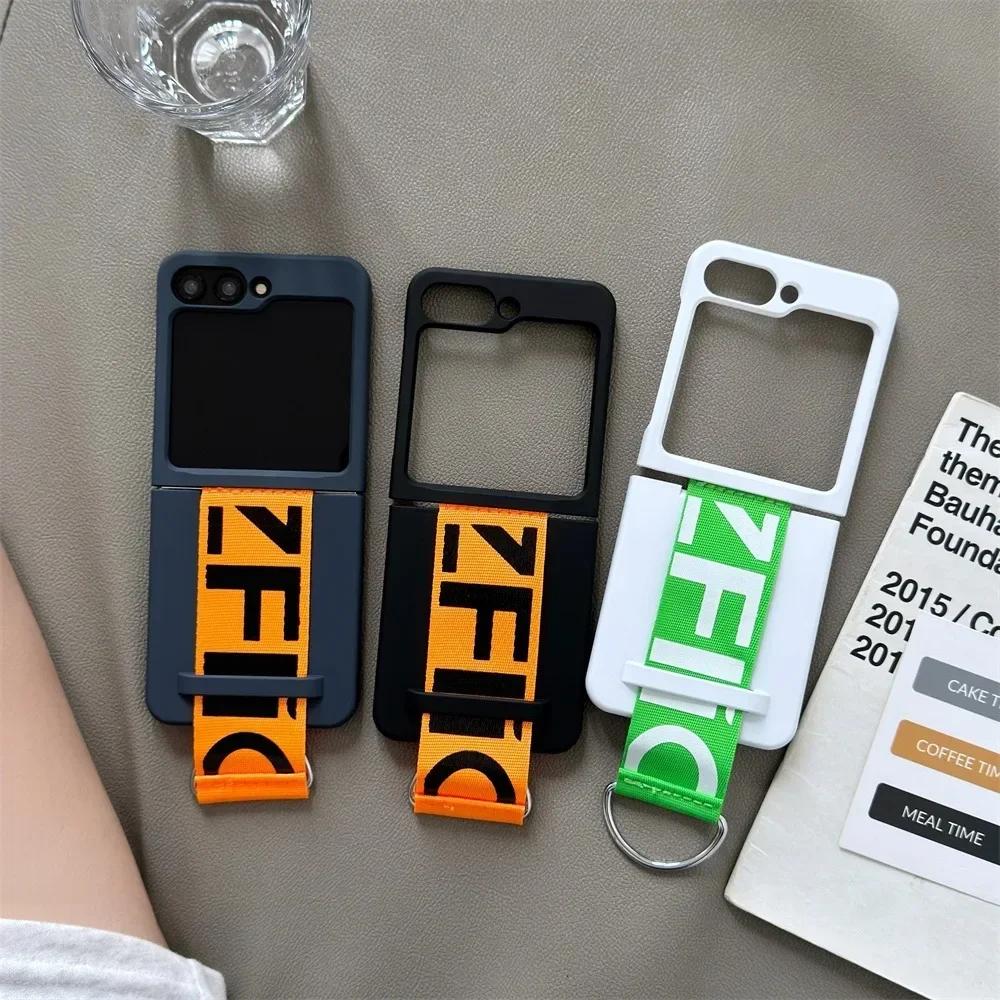 Phone Case for Samsung Galaxy Z Flip 7 FE 6 5 Flip6 Flip5 Flip4 Flip3 Ring Wrist Strap Plastic Fall Prevention Shockproof Cover