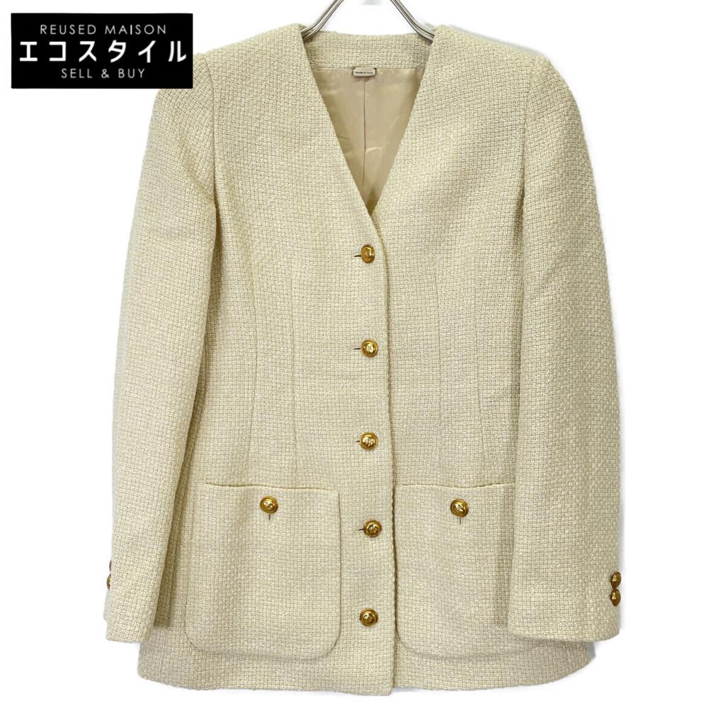 GUCCI 674332 Beige Gold Button Collarless Tweet Jacket Jacket 36 beigeUsed