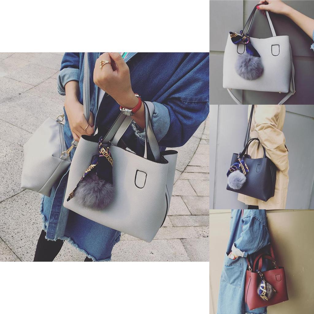 Elegante Damenhandtaschen mit Pelzkugel und Seidenschal Crossbody Einzelne Umhängetaschen