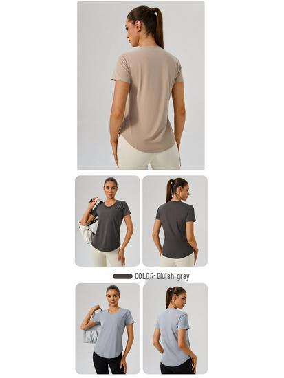 Dámské lehké krátkorukávé jógové triko - Prodyšné, rychleschnoucí, univerzální, přiléhavé sportovní oblečení pro trénink a fitness