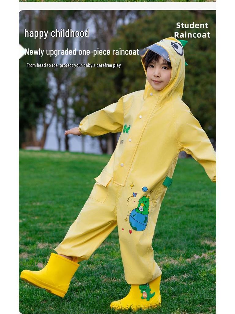 Kids' Full-Body Rainproof One-Piece Suit with Hood for Boys and Girls