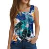 Women's Summer Casual Pleated Square Neck Sleeveless Tank Top Printed T-Shirt