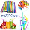 100Pcs Drinking Straws Colored Flexible Plastic Drinking Straws Disposable Straw 10'' Inches Tall Assorted Colors