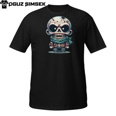 Chibi Skeleton T-Shirt Mens Womens Tees Top | Cute Undead Character with Scarf | Cartoon Skull Tee