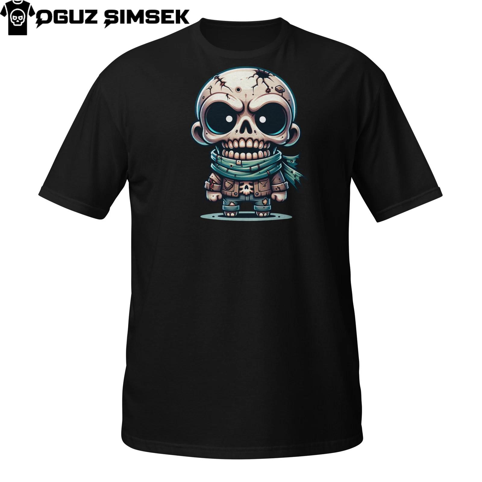 Chibi Skeleton T-Shirt Mens Womens Tees Top | Cute Undead Character with Scarf | Cartoon Skull Tee XL