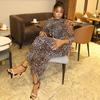 European and American Fashion Leopard Print Women's Clothing Slim Print Long Casual Round Neck Long Sleeve Celebrity Thin Dress