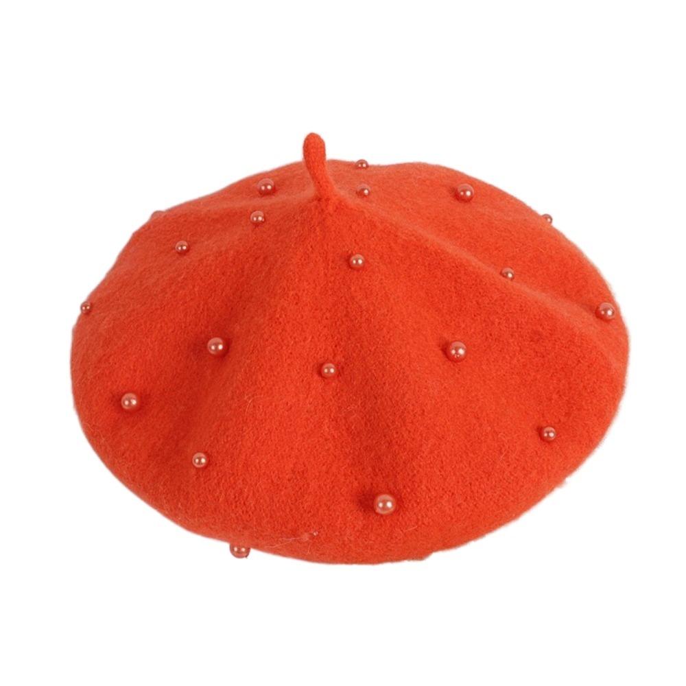 Solid Color Children's Beret Pearl Painter Hat Fashion Baby Wool Hat Kid