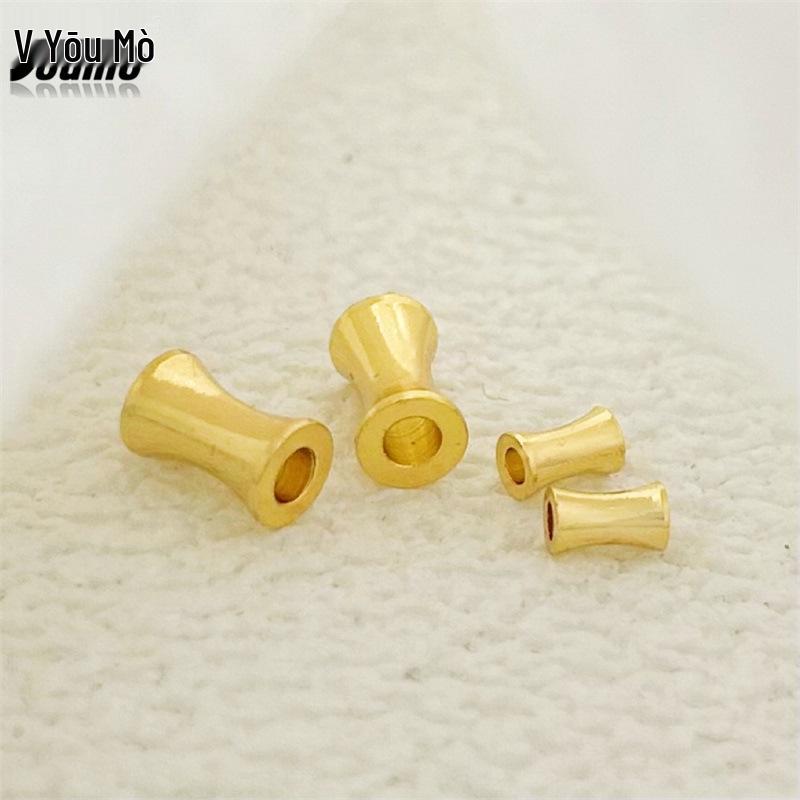 18K Gold Plated Slim Waist Bamboo Large Hole Spacer Beads Necklace with Red Rope String for DIY Jewelry, Copper Loose Barrel Beads. 5*8mm, Hole 2.5mm