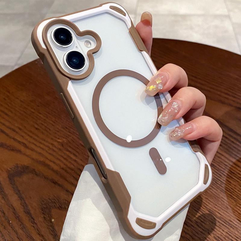 

Two-Color Magnetic Phone Case for iPhone 16/17 Pro: Four-Corner Drop Protection, Transparent Design for 12/13/14/15 Models iPhone 11 Pro Max