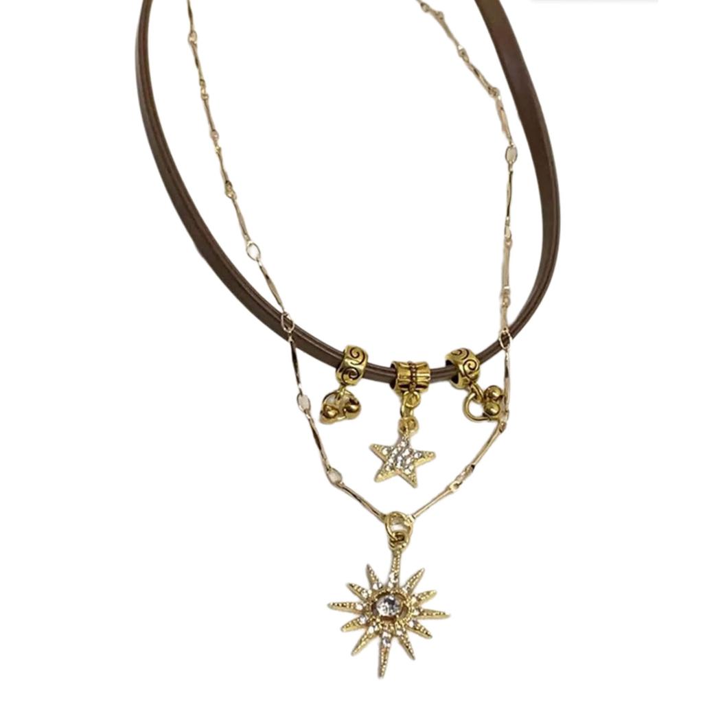 Nastavitelný náhrdelník s přívěskem slunečnice a hvězdy Choker náhrdelníky Obojek Klíční kost Řetízek Šik šperk pro ženy