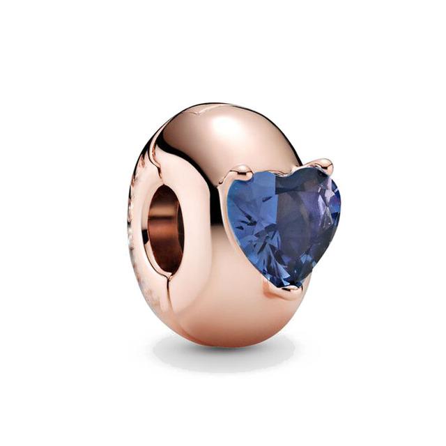 925 Silver Rose Gold Color Pink Blue Heart Solitaire Clip Diy Charm Fit Charms Bracelet Diy Women Original Beads Jewelry