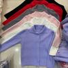 Autumn Women's Sweater Simple POLO Neck Knitted Cardigan Short Solid Color Top