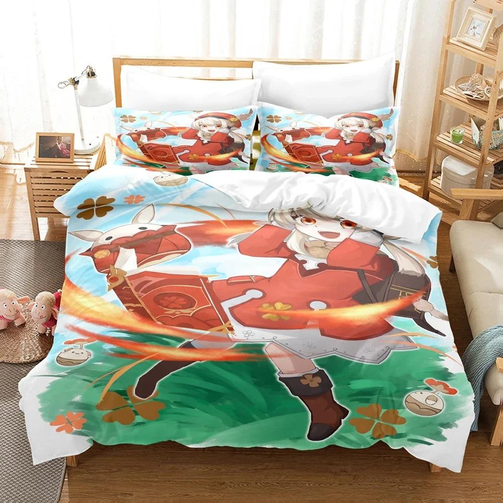 3D Printed Genshin Impact Bedding Set Winter Warm Polyester Quilt Cover Cartoon Game Design 3PCS