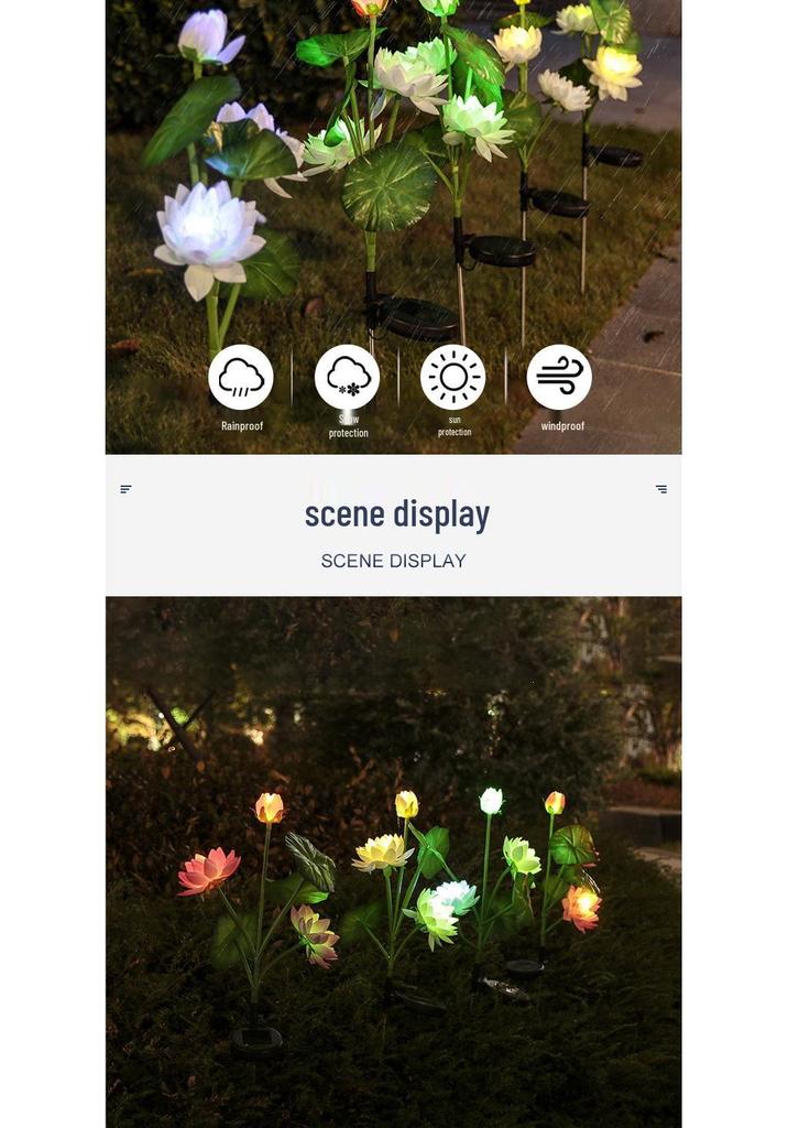 Waterproof LED Solar Lotus Garden Lamp - Outdoor Decorative Landscape Light with Ground Stake