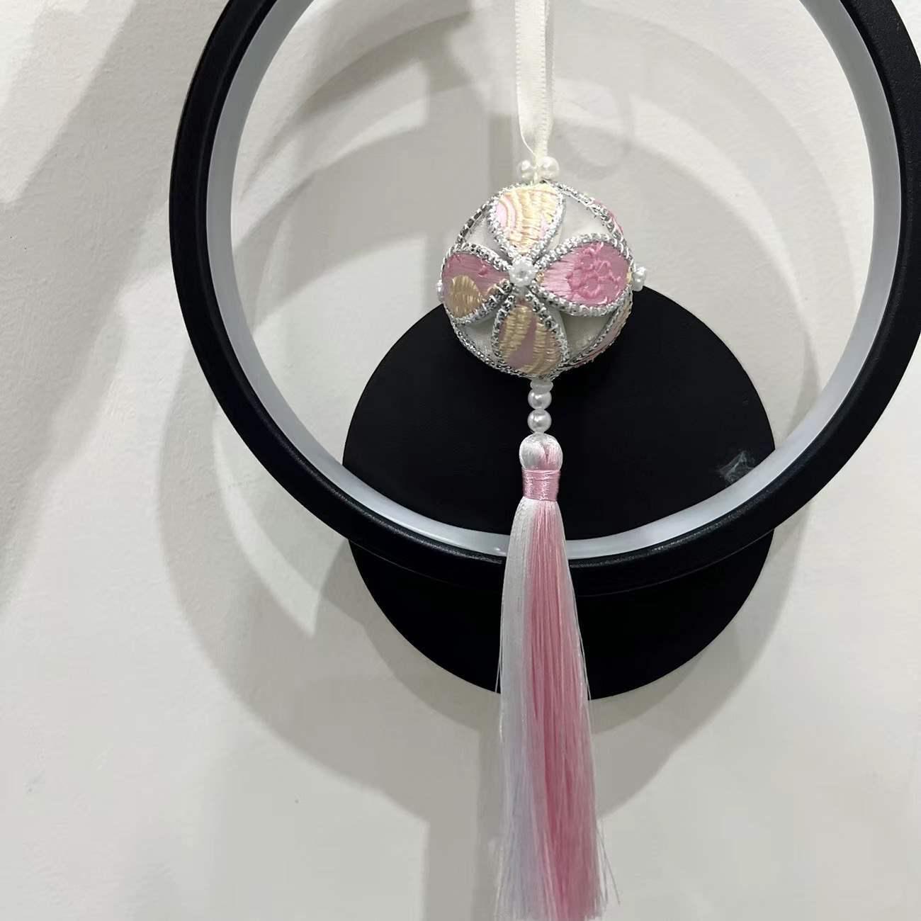 Handmade Zhuang Brocade Tassel Pendant - Ethnic Phoenix Tail Design in Pink, Black, and Red (4cm)