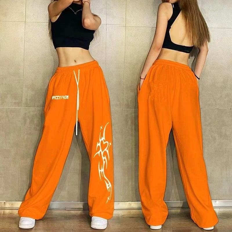 

Hip Hop Women Casual Dance Sweatpants Spring Autumn Streetwear Fashion Elastic High Waist Loose Cotton Jogging Sports Trousers 2XL помаранчевий