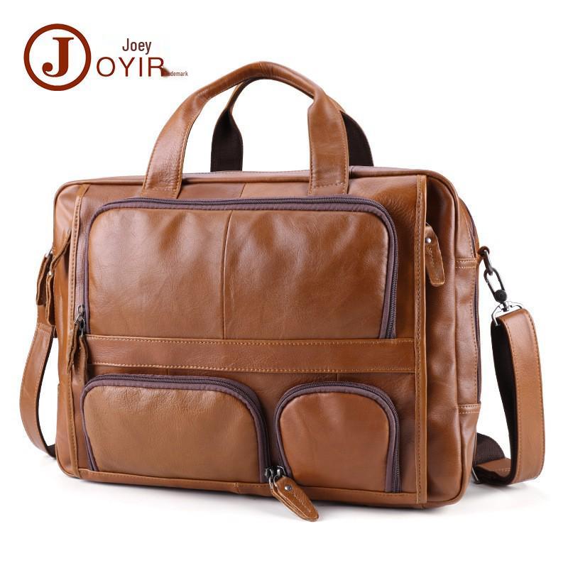 Men's 15.6" Genuine Leather Briefcase - Business Computer Shoulder Bag