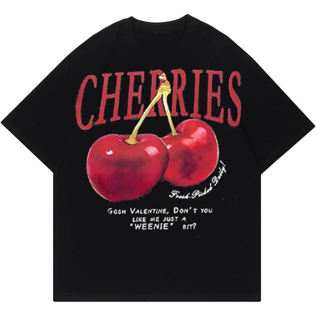 Men s  Cherries  Vintage Inspired Graphic Tee, Bold Red Fruit & Quote Streetwear Oversized T-Shirt L чёрный
