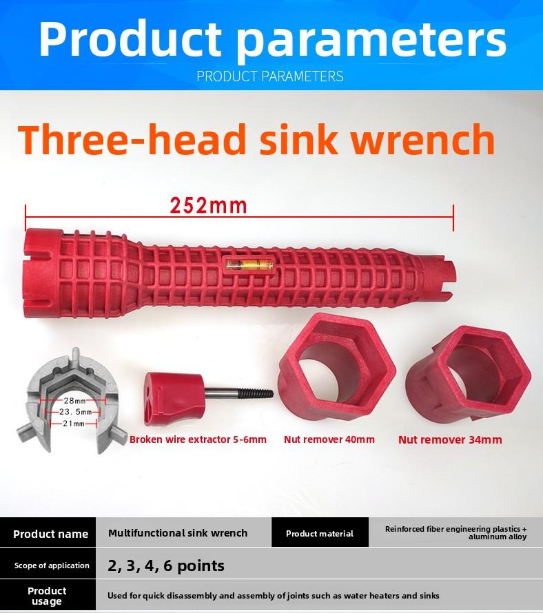 Multifunctional Sink Wrench, Adjustable Faucet & Pipe Socket Wrench, Double-Ended Plumbing Tool for Bathroom Installation