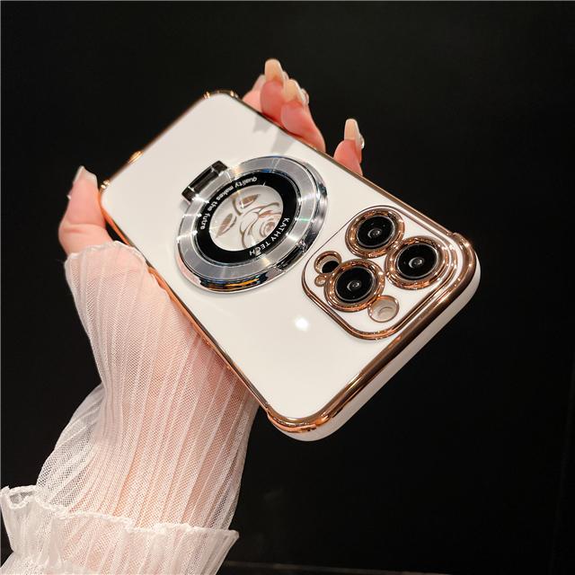 

Роскошный чехол-держатель с покрытием Magsafe, магнитный чехол для телефона для iPhone 11, 12, 13, 14 Pro Max, защита бампера с цветком на 15 Plus, чехол For 15 Pro Max