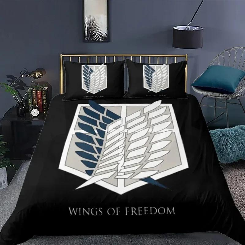

Anime Attack on Titan 3D Printed Bedding Set Duvet Cover Pillowcase Freedom Wings Bedclothes for Boys Kids Twin Single Full Size EU Twin(135x200cm) чистый