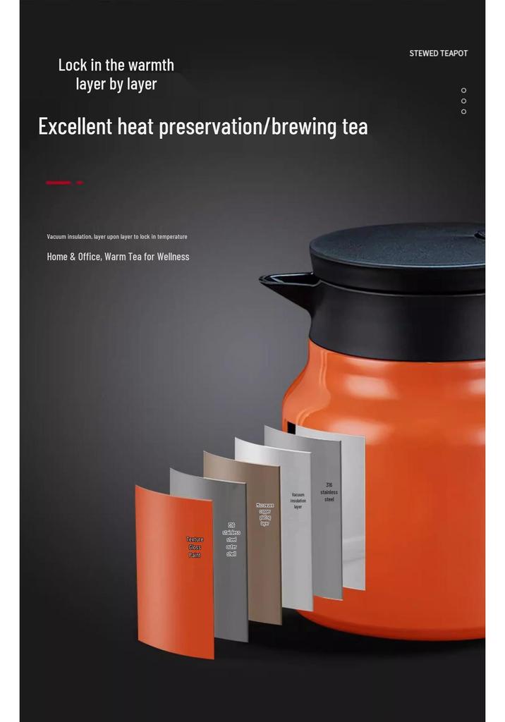 Large Capacity Insulated Stainless Steel Tea Infuser Kettle with Health-Supporting Stewing Pot