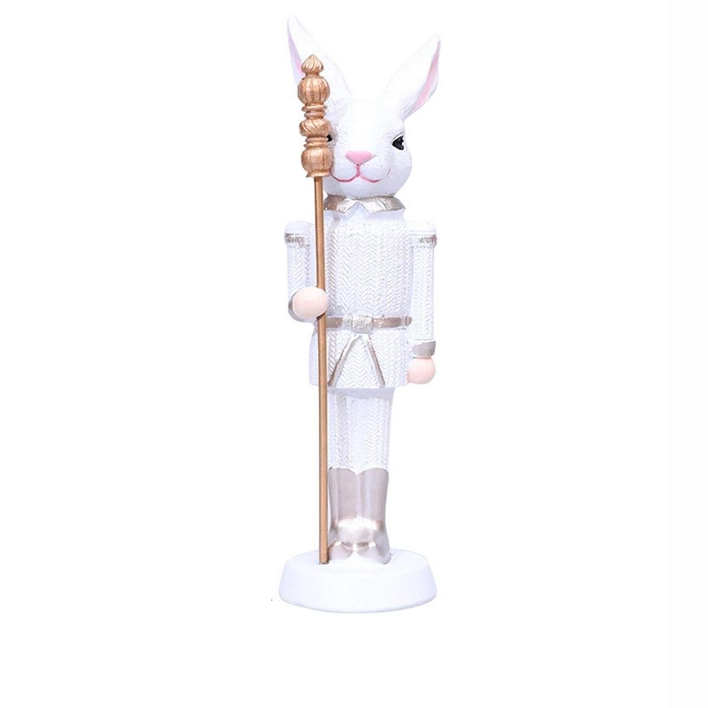 Resin Bunny Decor Easter Desk Statue Rabbit with Scepter Resin Rabbit Animal Sculpture Spring Creative Tabletop Ornaments for