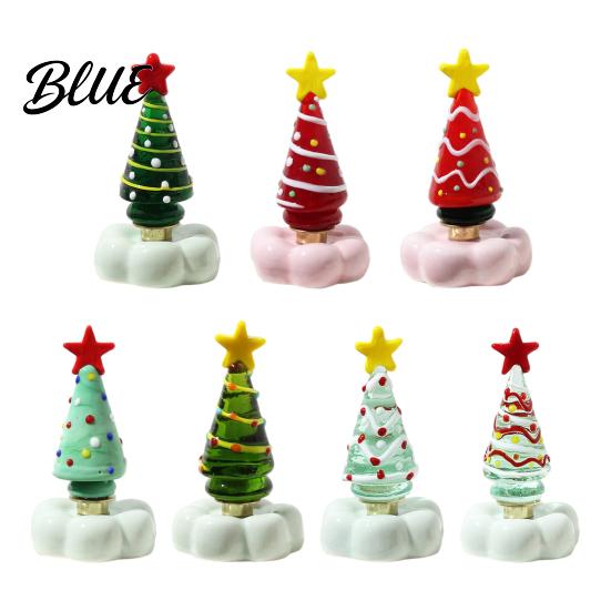 Handmade Glass Crafts Christmas Tree Ornament with Star Top And Colorful Bead Details Handcrafted Holiday Table Decor Desktop Rotating Figurine