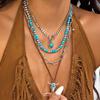 3Pcs/Set Vintage Hat Cowboy Boot Pendant Necklace for Women Bohemian Blue Stone Beads Chain Choker Daily Jewelry Y2K Accessories
