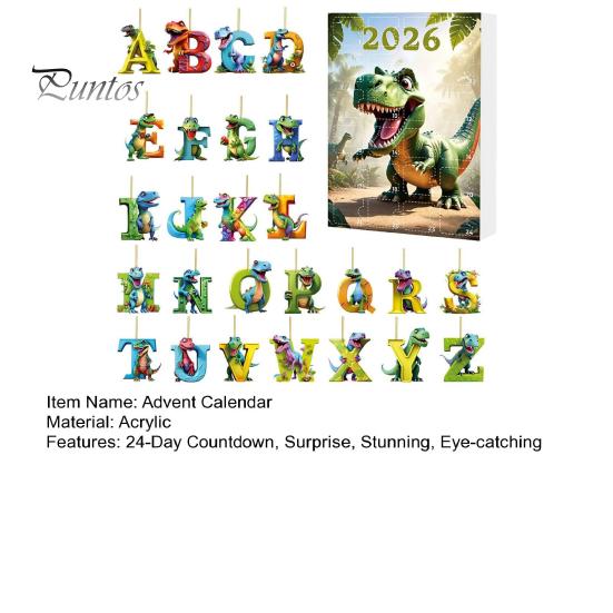 Englischer Aufklärungs Lernwerkzeug 26 Buchstaben Cartoon Dinosaurier Adventskalender, 2D Acryl Dino Figuren Nicht Wiederholende Buchstaben Ornamente Weihnachten