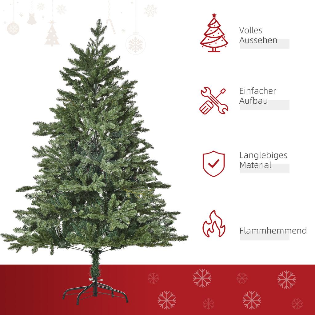 Artificial Christmas Tree 150 cm Artificial Fir Tree with 444 Tips, 3 Different Leaf Shapes, Flame-Retardant