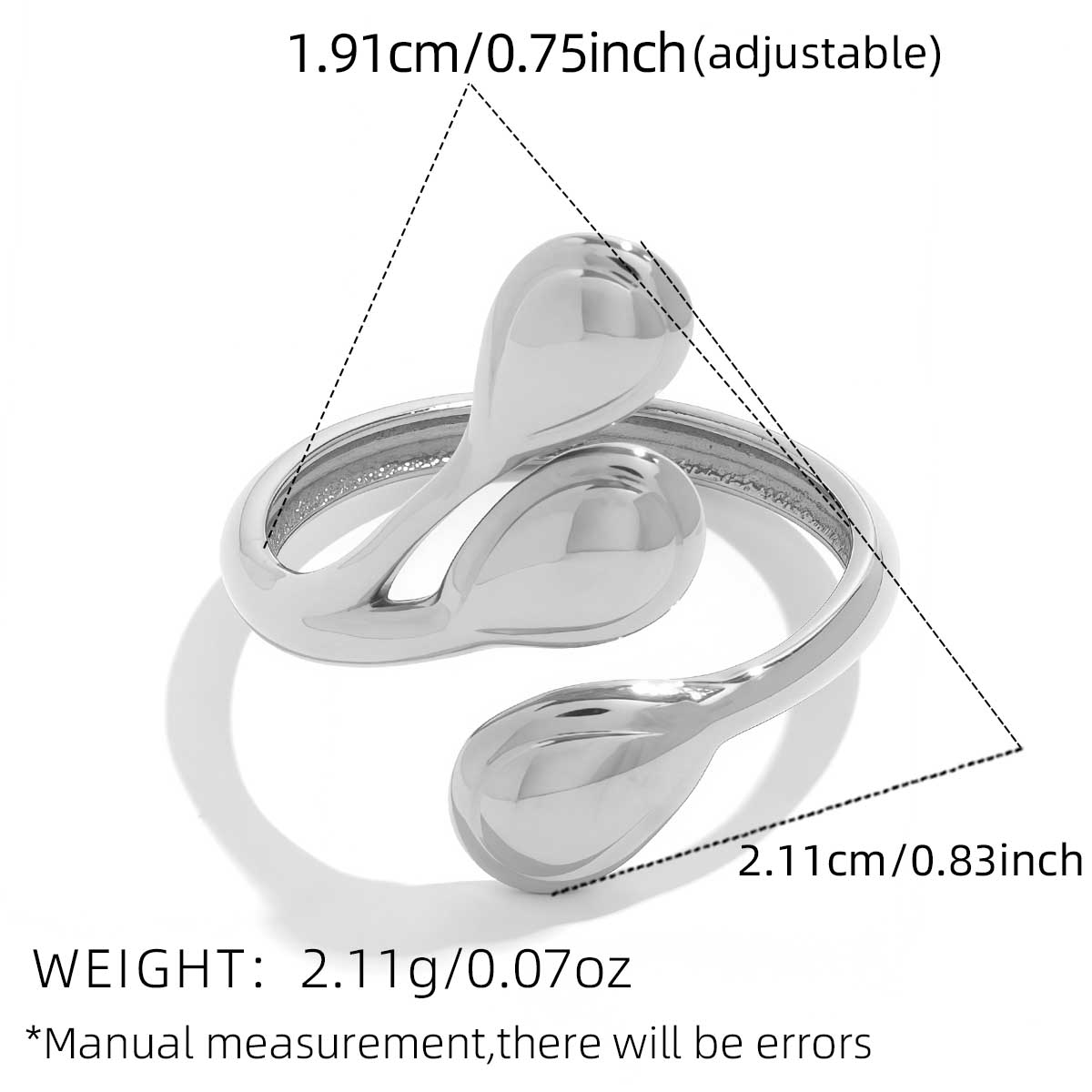 

New 18K PVD Plated Stainless Steel Metal Geometric Adjustable Creative Ring Women Daily Fashion Zircon Accessories resizable