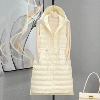 Colete Feminino de Inverno Ultraleve Longo Acolchoado com Capuz Colete Casual Feminino Slim com Cinto Ajustável