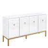 Buffet 140 x 40 x 80 cm - 4 portes - Avec étagères réglables - Finition brillante - Blanc + Or