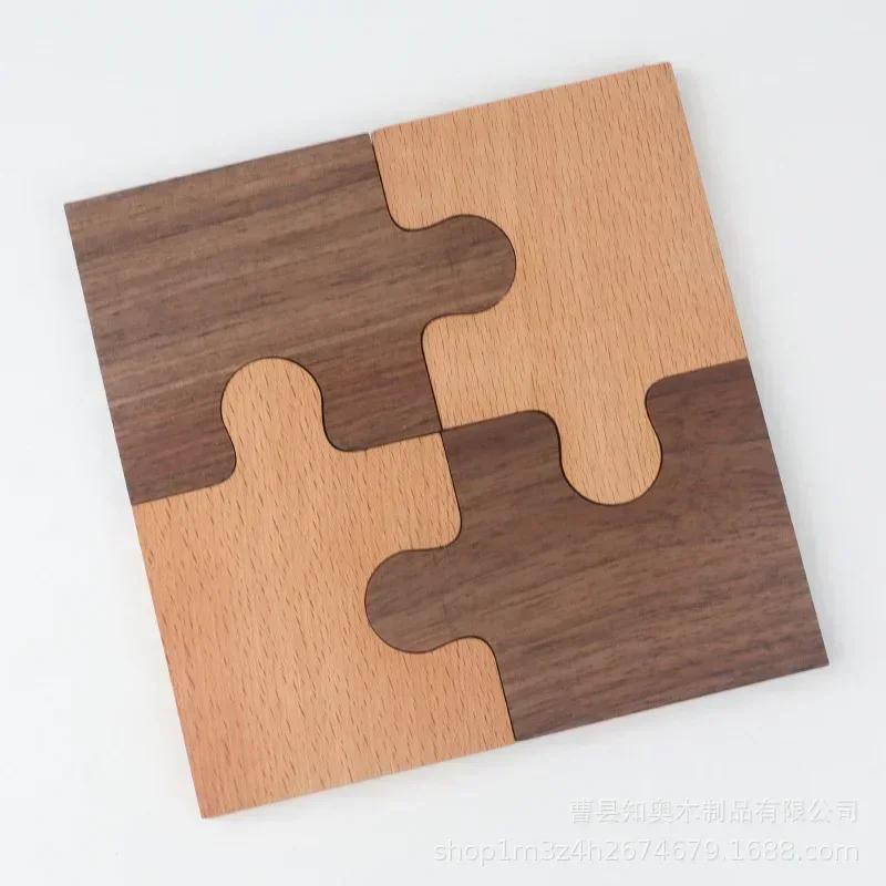 1 Set Wooden Puzzle Coaster Wooden Japanese Tea Ceremony Tea Cup Holder Beech Insulation Pad Walnut Cushion Tableware Decor NEW