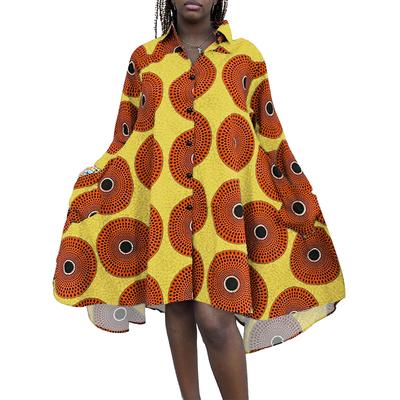 Oversized Women Lapel Neck Long Sleeve Floral Print Loose Casual Party Swing Dresses