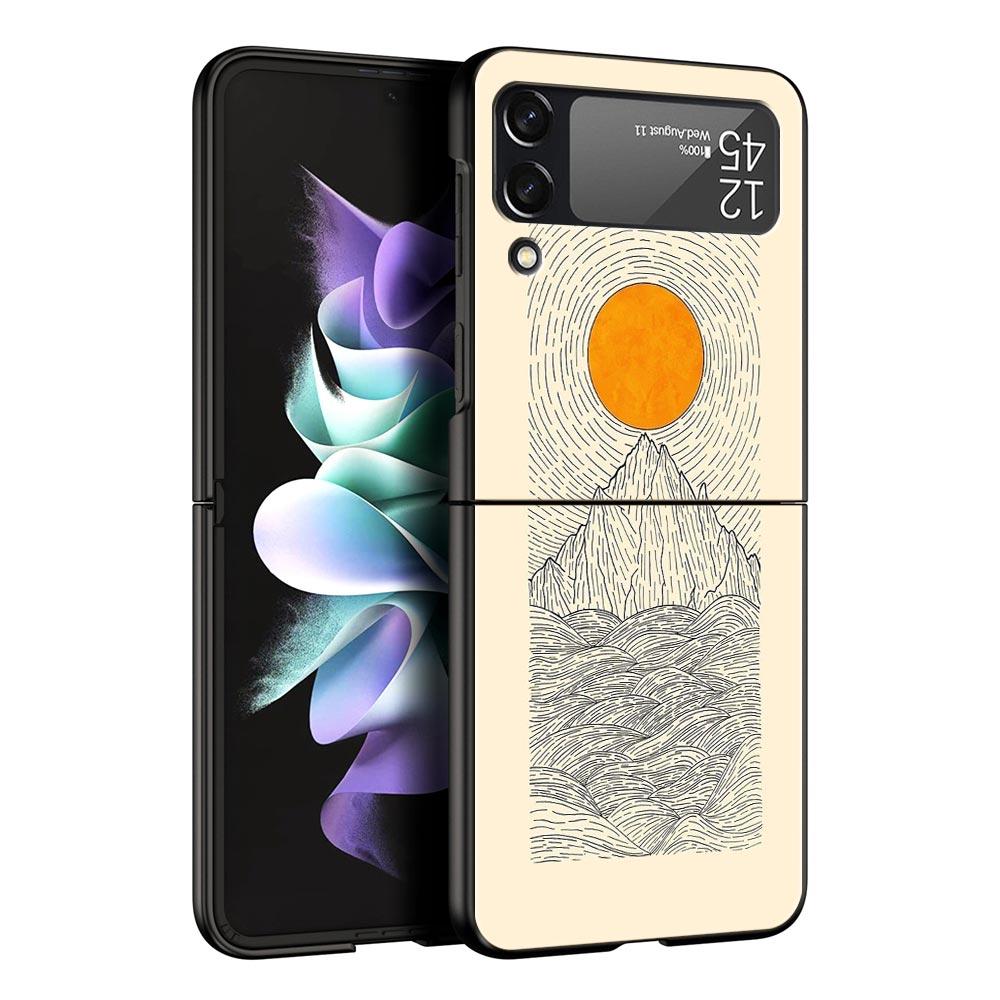 Abstract Mountain Sunrise Line Phone Case For Samsung Galaxy Z Flip3 Flip4 Flip5 Case For Z Flip 3 4 5 6 7 Hard Folding Cover