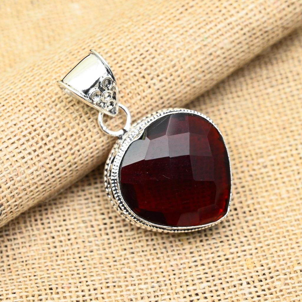Red Garnet Gemstone Handmade 925 Sterling Silver Jewelry Pendant For Women