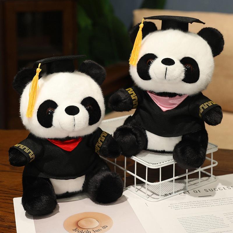 Cute Dr. Red Panda Panda Doll Plush Toy Cute Black and White Panda Doll Graduation Souvenir Gift