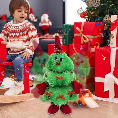 Plush Electric Christmas Tree Toy Singing Dancing Plush Figurine Christmas Tree Seasonal Scene Decoration Indoor Outdoor