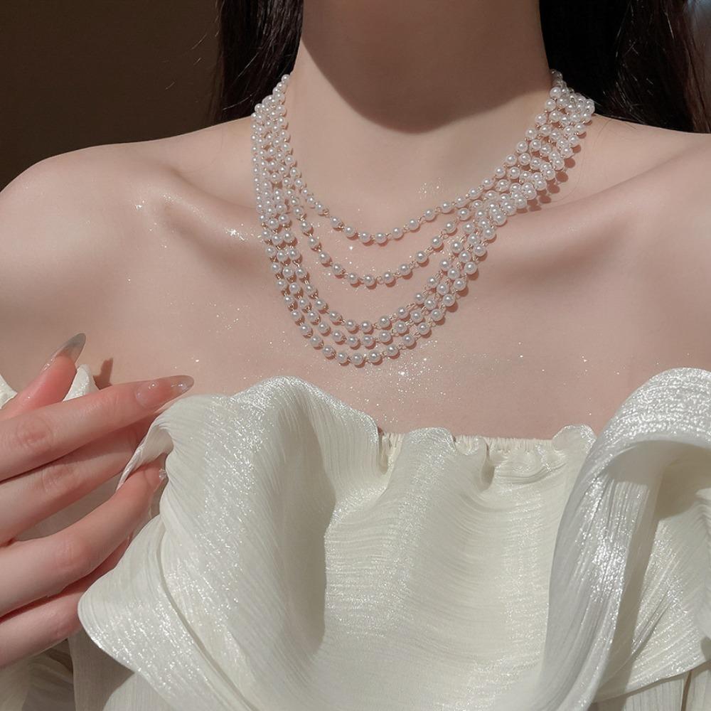 Pearl Multi-layered Pearl Necklace Jewelry Pearl Choker Daily Korean Pearl Necklace  Women