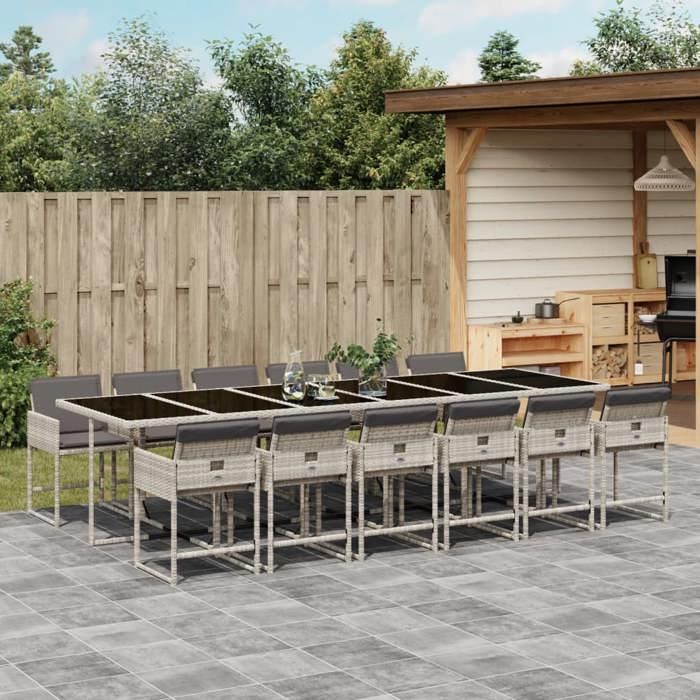 VidaXL Ensemble à Manger de Jardin avec Coussins 13 pcs, Table et Chaise de Terrasse, Meubles de Patio 3211307