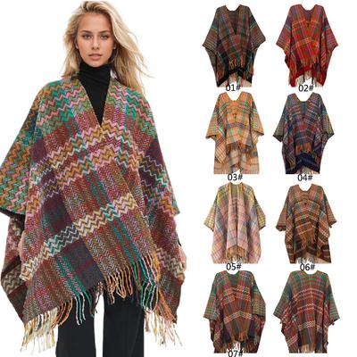 Foreign Trade Cuff Knitted Shawl Wavy Cape Cape Tourism Fringed Split Shawl