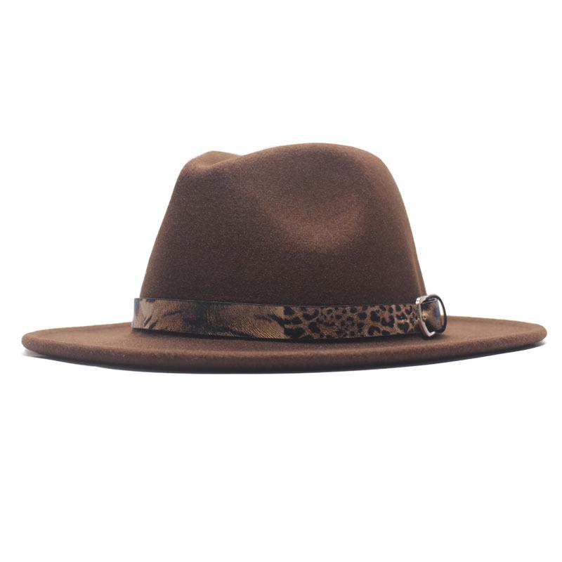 Four seasons flat woolen top hat, metal leopard print belt, big-brimmed felt hat, plain weave top hat